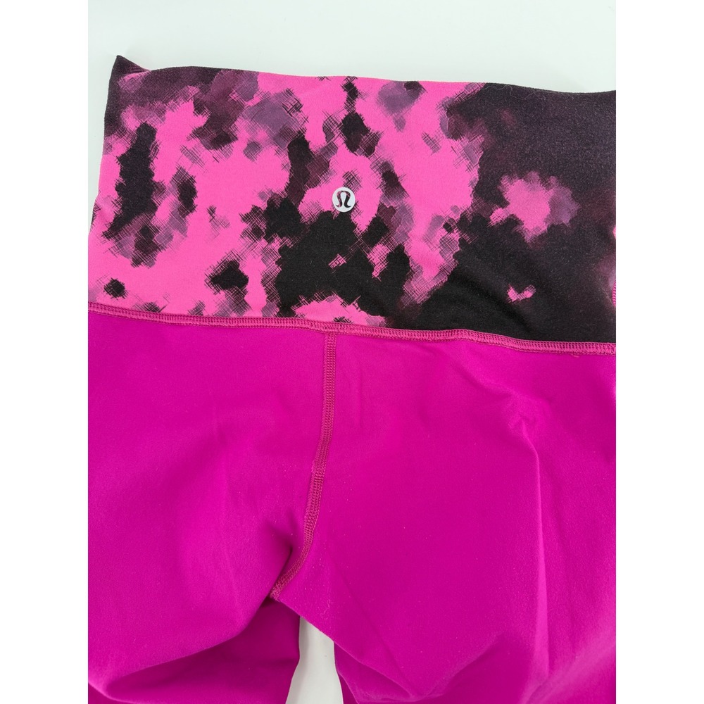 Lululemon Wunder Under High Rise‎ Crop Leggings Pink Magenta Abstract Print Sz 4